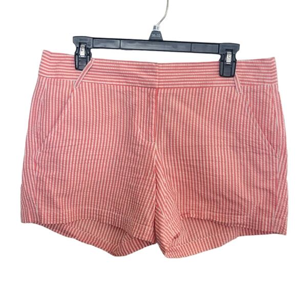 Size 8 J. Crew City Fit salmon pink and white striped seersucker shorts - Picture 1 of 5
